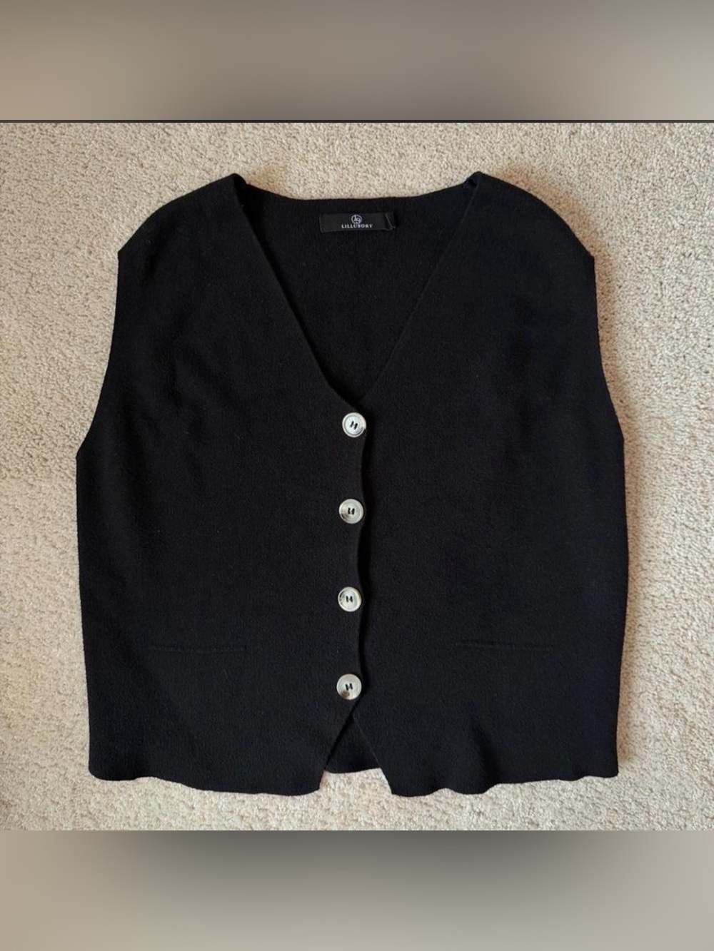 Lillusory Black V-Neck Button Front Sweater Vest